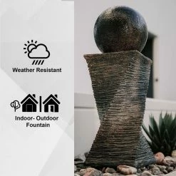 XBRAND 30 in. Tall Modern Curved Swirl Sphere Indoor Outdoor Decor Water Fountain in Black -Everbilt Sales Store xbrand freestanding fountains cr3012ftbk 77 1000