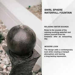XBRAND 30 in. Tall Modern Curved Swirl Sphere Indoor Outdoor Decor Water Fountain in Black -Everbilt Sales Store xbrand freestanding fountains cr3012ftbk fa 1000