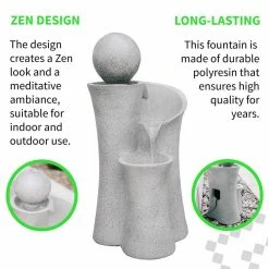 XBRAND 36 in. Tall Natural Grey Cascading Sphere Floor Zen Indoor/Outdoor Decor Water Fountain -Everbilt Sales Store xbrand freestanding fountains cr3617ftna 1f 1000