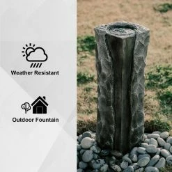 XBRAND 40.5 in. H Gray Fiberglass Outdoor Modern Pillar Stone Textured Underground Water Fountain With Auto Shut Off Pump -Everbilt Sales Store xbrand freestanding fountains fgftxgr03 1f 1000