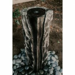 XBRAND 40.5 in. H Gray Fiberglass Outdoor Modern Pillar Stone Textured Underground Water Fountain With Auto Shut Off Pump -Everbilt Sales Store xbrand freestanding fountains fgftxgr03 31 1000
