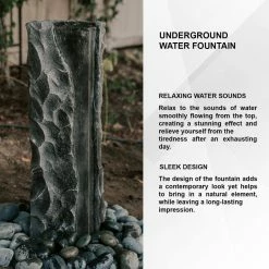 XBRAND 40.5 in. H Gray Fiberglass Outdoor Modern Pillar Stone Textured Underground Water Fountain With Auto Shut Off Pump -Everbilt Sales Store xbrand freestanding fountains fgftxgr03 44 1000
