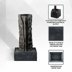 XBRAND 40.5 in. H Gray Fiberglass Outdoor Modern Pillar Stone Textured Underground Water Fountain With Auto Shut Off Pump -Everbilt Sales Store xbrand freestanding fountains fgftxgr03 4f 1000