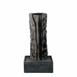 XBRAND 40.5 in. H Gray Fiberglass Outdoor Modern Pillar Stone Textured Underground Water Fountain With Auto Shut Off Pump