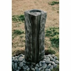 XBRAND 40.5 in. H Gray Fiberglass Outdoor Modern Pillar Stone Textured Underground Water Fountain With Auto Shut Off Pump -Everbilt Sales Store xbrand freestanding fountains fgftxgr03 76 1000