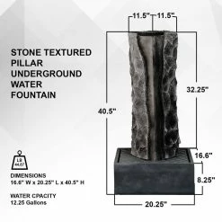 XBRAND 40.5 in. H Gray Fiberglass Outdoor Modern Pillar Stone Textured Underground Water Fountain With Auto Shut Off Pump -Everbilt Sales Store xbrand freestanding fountains fgftxgr03 c3 1000