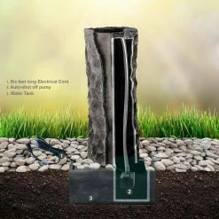 XBRAND 40.5 in. H Gray Fiberglass Outdoor Modern Pillar Stone Textured Underground Water Fountain With Auto Shut Off Pump -Everbilt Sales Store xbrand freestanding fountains fgftxgr03 fa 1000