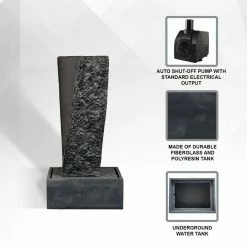 XBRAND 40.75 in. H Gray Fiberglass Outdoor Modern Pillar Stone Textured Underground Water Fountain With Auto Shut Off Pump -Everbilt Sales Store xbrand freestanding fountains fgftxgr10 1f 1000