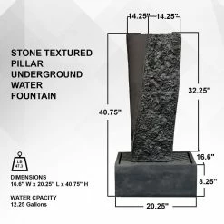 XBRAND 40.75 in. H Gray Fiberglass Outdoor Modern Pillar Stone Textured Underground Water Fountain With Auto Shut Off Pump -Everbilt Sales Store xbrand freestanding fountains fgftxgr10 4f 1000