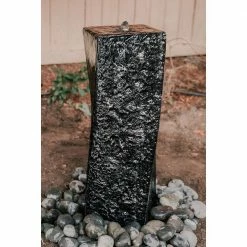 XBRAND 40.75 in. H Gray Fiberglass Outdoor Modern Pillar Stone Textured Underground Water Fountain With Auto Shut Off Pump -Everbilt Sales Store xbrand freestanding fountains fgftxgr10 66 1000