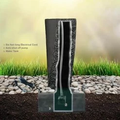 XBRAND 40.75 in. H Gray Fiberglass Outdoor Modern Pillar Stone Textured Underground Water Fountain With Auto Shut Off Pump -Everbilt Sales Store xbrand freestanding fountains fgftxgr10 76 1000
