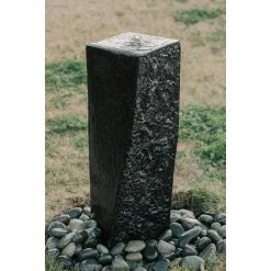 XBRAND 40.75 in. H Gray Fiberglass Outdoor Modern Pillar Stone Textured Underground Water Fountain With Auto Shut Off Pump -Everbilt Sales Store xbrand freestanding fountains fgftxgr10 c3 1000