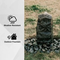 XBRAND 31.75 in. H Gray Fiberglass Outdoor Modern Stone Textured Pillar Underground Water Fountain With Auto Shut Off Pump -Everbilt Sales Store xbrand freestanding fountains fgftxgr27 1f 1000