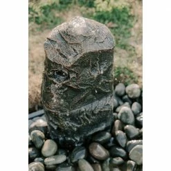 XBRAND 31.75 in. H Gray Fiberglass Outdoor Modern Stone Textured Pillar Underground Water Fountain With Auto Shut Off Pump -Everbilt Sales Store xbrand freestanding fountains fgftxgr27 66 1000