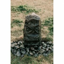 XBRAND 31.75 in. H Gray Fiberglass Outdoor Modern Stone Textured Pillar Underground Water Fountain With Auto Shut Off Pump -Everbilt Sales Store xbrand freestanding fountains fgftxgr27 76 1000