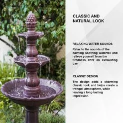 XBRAND 52 in. Tall 3-Tier Freestanding Waterfall Fountain, Outdoor Garden, Yard, Lawn, Porch Decor, Brown -Everbilt Sales Store xbrand freestanding fountains ft973615 1f 1000