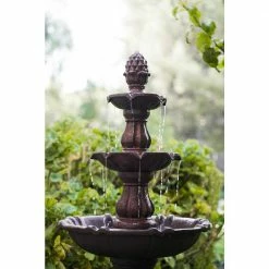 XBRAND 52 in. Tall 3-Tier Freestanding Waterfall Fountain, Outdoor Garden, Yard, Lawn, Porch Decor, Brown -Everbilt Sales Store xbrand freestanding fountains ft973615 31 1000