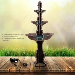 XBRAND 52 in. Tall 3-Tier Freestanding Waterfall Fountain, Outdoor Garden, Yard, Lawn, Porch Decor, Brown -Everbilt Sales Store xbrand freestanding fountains ft973615 44 1000