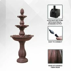 XBRAND 52 in. Tall 3-Tier Freestanding Waterfall Fountain, Outdoor Garden, Yard, Lawn, Porch Decor, Brown -Everbilt Sales Store xbrand freestanding fountains ft973615 4f 1000