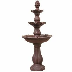 XBRAND 52 in. Tall 3-Tier Freestanding Waterfall Fountain, Outdoor Garden, Yard, Lawn, Porch Decor, Brown