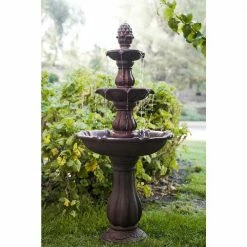 XBRAND 52 in. Tall 3-Tier Freestanding Waterfall Fountain, Outdoor Garden, Yard, Lawn, Porch Decor, Brown -Everbilt Sales Store xbrand freestanding fountains ft973615 76 1000