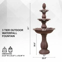 XBRAND 52 in. Tall 3-Tier Freestanding Waterfall Fountain, Outdoor Garden, Yard, Lawn, Porch Decor, Brown -Everbilt Sales Store xbrand freestanding fountains ft973615 c3 1000