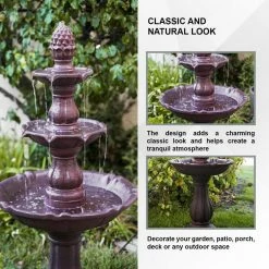 XBRAND 52 in. Tall 3-Tier Freestanding Waterfall Fountain, Outdoor Garden, Yard, Lawn, Porch Decor, Brown -Everbilt Sales Store xbrand freestanding fountains ft973615 d4 1000