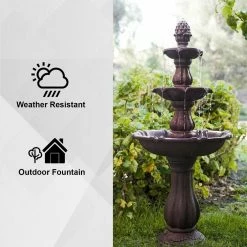XBRAND 52 in. Tall 3-Tier Freestanding Waterfall Fountain, Outdoor Garden, Yard, Lawn, Porch Decor, Brown -Everbilt Sales Store xbrand freestanding fountains ft973615 fa 1000