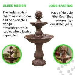XBRAND 2-Tier Freestanding Waterfall Fountain, Outdoor Garden, Yard, Lawn, Porch Decor, 39 in. Tall, Brown -Everbilt Sales Store xbrand freestanding fountains ft973622 1f 1000