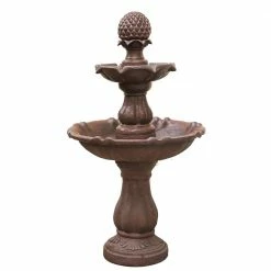 XBRAND 2-Tier Freestanding Waterfall Fountain, Outdoor Garden, Yard, Lawn, Porch Decor, 39 in. Tall, Brown