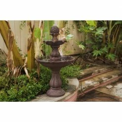 XBRAND 2-Tier Freestanding Waterfall Fountain, Outdoor Garden, Yard, Lawn, Porch Decor, 39 in. Tall, Brown -Everbilt Sales Store xbrand freestanding fountains ft973622 76 1000