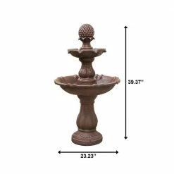 XBRAND 2-Tier Freestanding Waterfall Fountain, Outdoor Garden, Yard, Lawn, Porch Decor, 39 in. Tall, Brown -Everbilt Sales Store xbrand freestanding fountains ft973622 c3 1000
