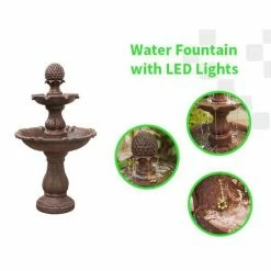 XBRAND 2-Tier Freestanding Waterfall Fountain, Outdoor Garden, Yard, Lawn, Porch Decor, 39 in. Tall, Brown -Everbilt Sales Store xbrand freestanding fountains ft973622 fa 1000