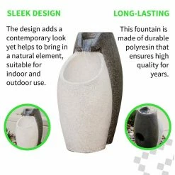 XBRAND 25 in. Tall Grey and White Modern Floor Waterfall Fountain with LED Light Indoor Outdoor Decor -Everbilt Sales Store xbrand freestanding fountains ge2512ftgr 4f 1000