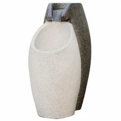 XBRAND 25 in. Tall Grey and White Modern Floor Waterfall Fountain with LED Light Indoor Outdoor Decor