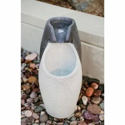 XBRAND 25 in. Tall Grey and White Modern Floor Waterfall Fountain with LED Light Indoor Outdoor Decor -Everbilt Sales Store xbrand freestanding fountains ge2512ftgr 76 1000