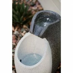 XBRAND 25 in. Tall Grey and White Modern Floor Waterfall Fountain with LED Light Indoor Outdoor Decor -Everbilt Sales Store xbrand freestanding fountains ge2512ftgr fa 1000