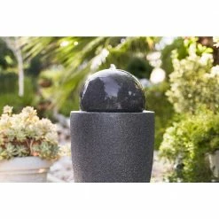XBRAND 25.6 in. Tall Black Modern Stone Textured Round Sphere Indoor/Outdoor Decor Water Fountain with LED Lights -Everbilt Sales Store xbrand freestanding fountains ge2612ftbk 1d 1000
