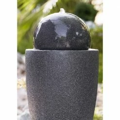 XBRAND 25.6 in. Tall Black Modern Stone Textured Round Sphere Indoor/Outdoor Decor Water Fountain with LED Lights -Everbilt Sales Store xbrand freestanding fountains ge2612ftbk 31 1000