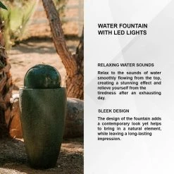 XBRAND 25.6 in. Tall Black Modern Stone Textured Round Sphere Indoor/Outdoor Decor Water Fountain with LED Lights -Everbilt Sales Store xbrand freestanding fountains ge2612ftbk 44 1000