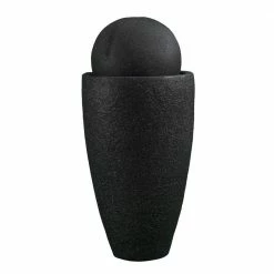 XBRAND 25.6 in. Tall Black Modern Stone Textured Round Sphere Indoor/Outdoor Decor Water Fountain with LED Lights