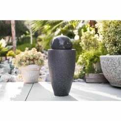 XBRAND 25.6 in. Tall Black Modern Stone Textured Round Sphere Indoor/Outdoor Decor Water Fountain with LED Lights -Everbilt Sales Store xbrand freestanding fountains ge2612ftbk 66 1000