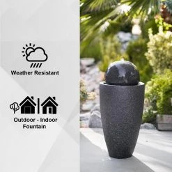 XBRAND 25.6 in. Tall Black Modern Stone Textured Round Sphere Indoor/Outdoor Decor Water Fountain with LED Lights -Everbilt Sales Store xbrand freestanding fountains ge2612ftbk 76 1000