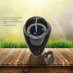 XBRAND 25.6 in. Tall Black Modern Stone Textured Round Sphere Indoor/Outdoor Decor Water Fountain with LED Lights -Everbilt Sales Store xbrand freestanding fountains ge2612ftbk fa 1000