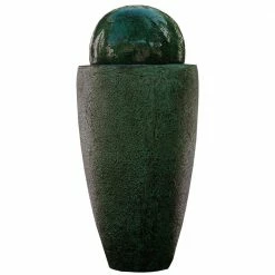 XBRAND 25.6 in. Tall Green Modern Stone Textured Round Indoor/Outdoor Decor Sphere Water Fountain with LED Lights