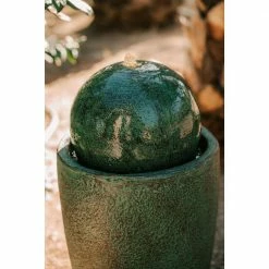 XBRAND 25.6 in. Tall Green Modern Stone Textured Round Indoor/Outdoor Decor Sphere Water Fountain with LED Lights -Everbilt Sales Store xbrand freestanding fountains ge2612ftgn 76 1000