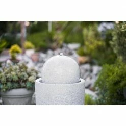 XBRAND 25.6 in. Tall Grey Modern Stone Textured Round Sphere Indoor/Outdoor Decor Water Fountain with LED Lights -Everbilt Sales Store xbrand freestanding fountains ge2612ftgr fa 1000