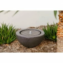 XBRAND Round Sphere Water Fountain w/LED Light, Indoor Outdoor Decor, 10 in. Tall, Grey -Everbilt Sales Store xbrand tabletop fountains ge2010ftbk 1d 1000