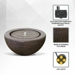 XBRAND Round Sphere Water Fountain w/LED Light, Indoor Outdoor Decor, 10 in. Tall, Grey -Everbilt Sales Store xbrand tabletop fountains ge2010ftbk 4f 1000