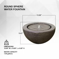 XBRAND Round Sphere Water Fountain w/LED Light, Indoor Outdoor Decor, 10 in. Tall, Grey -Everbilt Sales Store xbrand tabletop fountains ge2010ftbk c3 1000